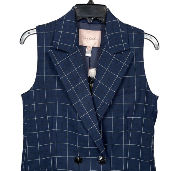 Anthropologie Hutch Longline Vest XXS Blueberry Windowpane Sleeveless Double - Picture 7 of 14